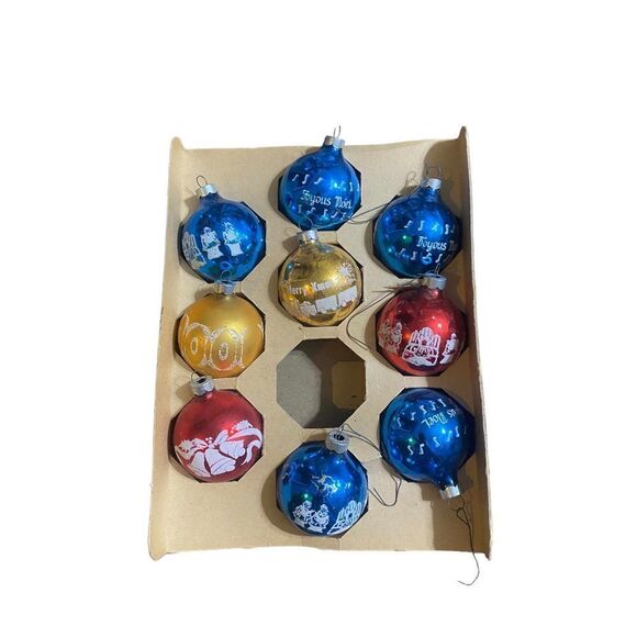 𝅺VINTAGE Noelle glass Christmas ornaments set of 8 - Picture 5 of 9